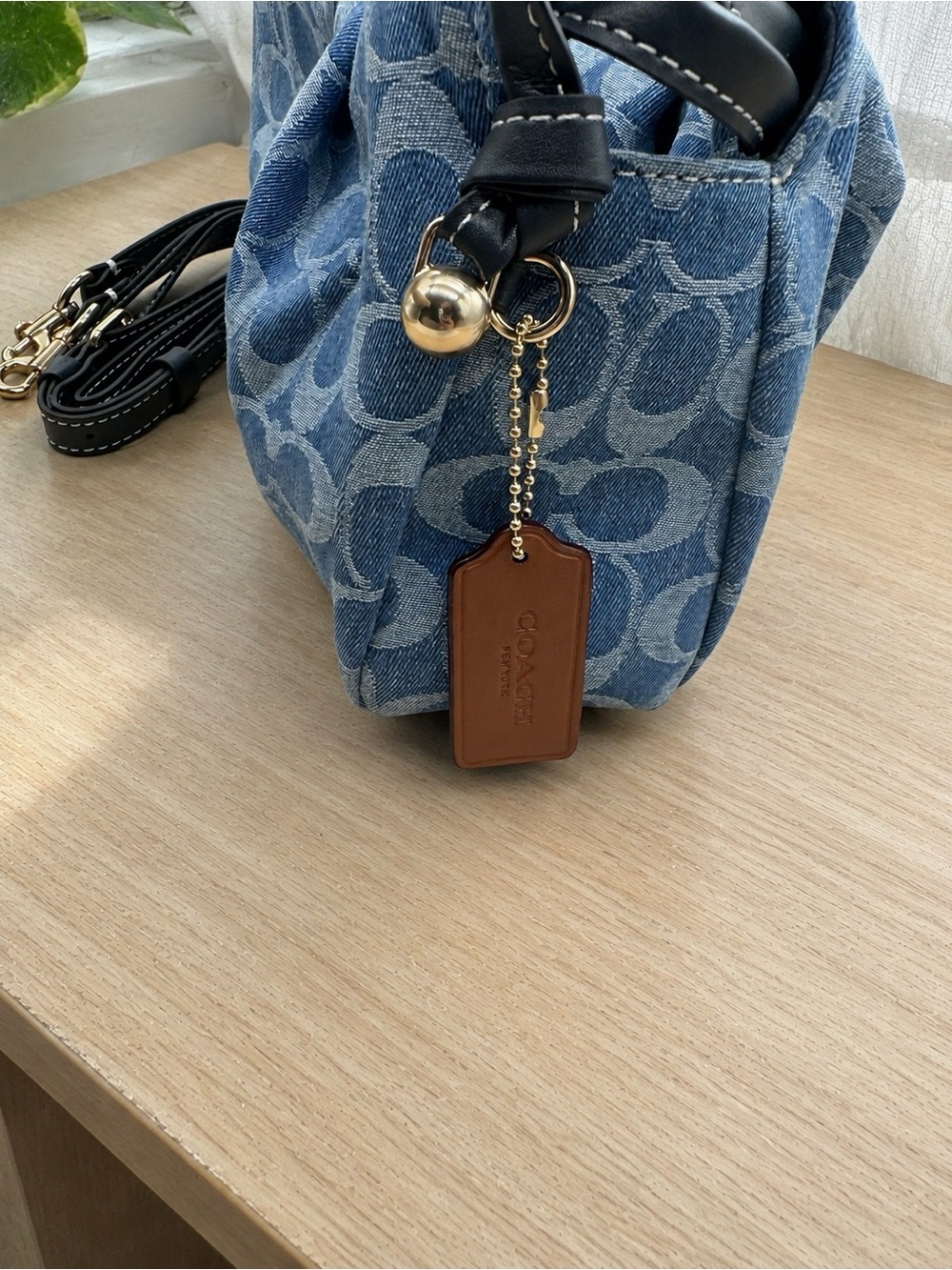 Coach Blue Signature Monogram Ruched Shoulder Bag - Picture 5 of 7